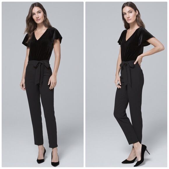 WHBM Women's Velvet-Bodice V-Neck Black‎ Jumpsuit Size 14 - Picture 1 of 5
